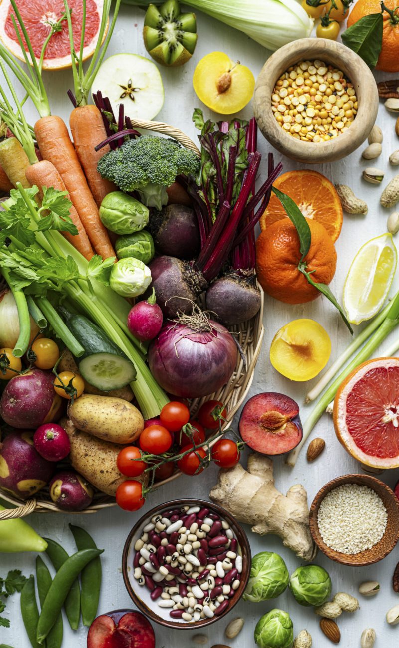 Fruits and veggies flat lay food photography